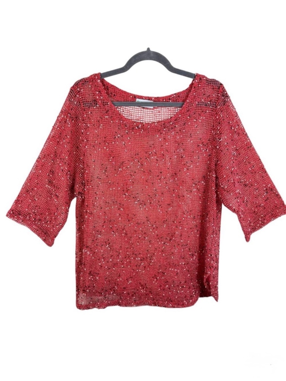 Lulu-B Coral 3/4 Sleeve Open Knit Crochet Beachy Boho Summer Sweater Size L